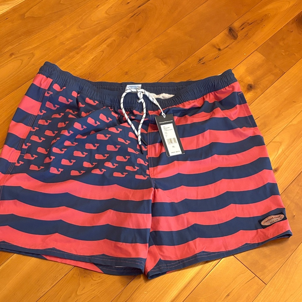 Vineyard Vines Blue and Pink Swim Trunks Nautical Design